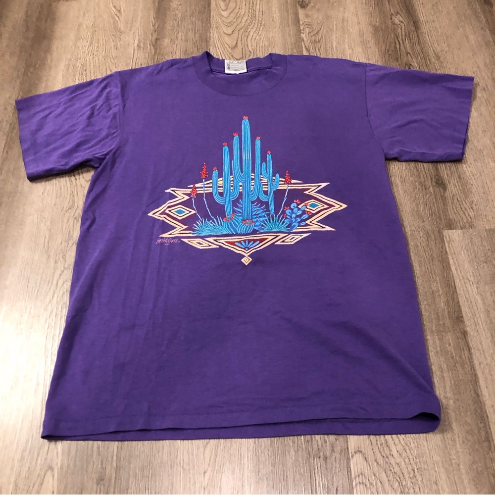 Vtg Arizona Cactus Nathan Richards 1992‎ Single Stitch T-Shirt Purple Oneita L